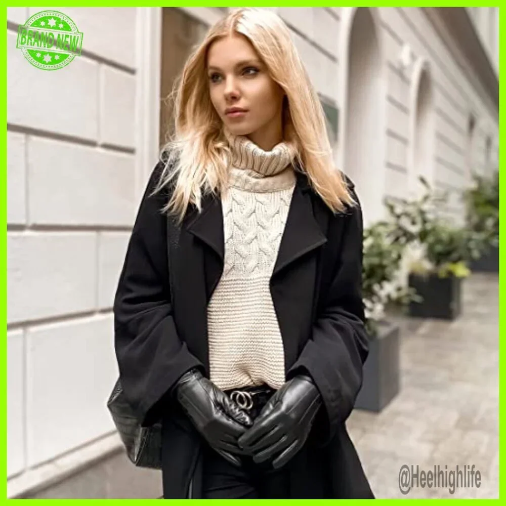 Medium Leather Gloves Touchscreen Fleece Lined Winter Warm Driving